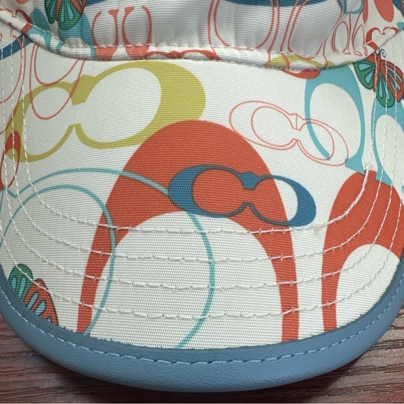 Y2K Coach Optic Signature Orange Blue Green Butterfly Print Visor One Size - Picture 3 of 9